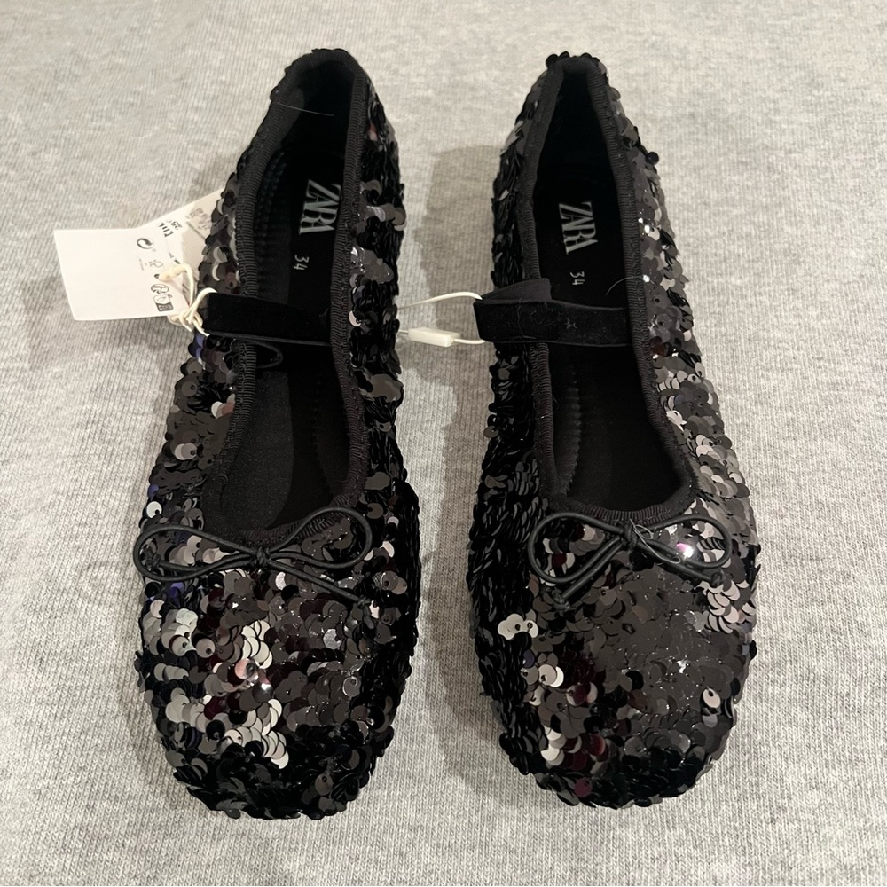 Zara Black Sequin Ballet Flats
